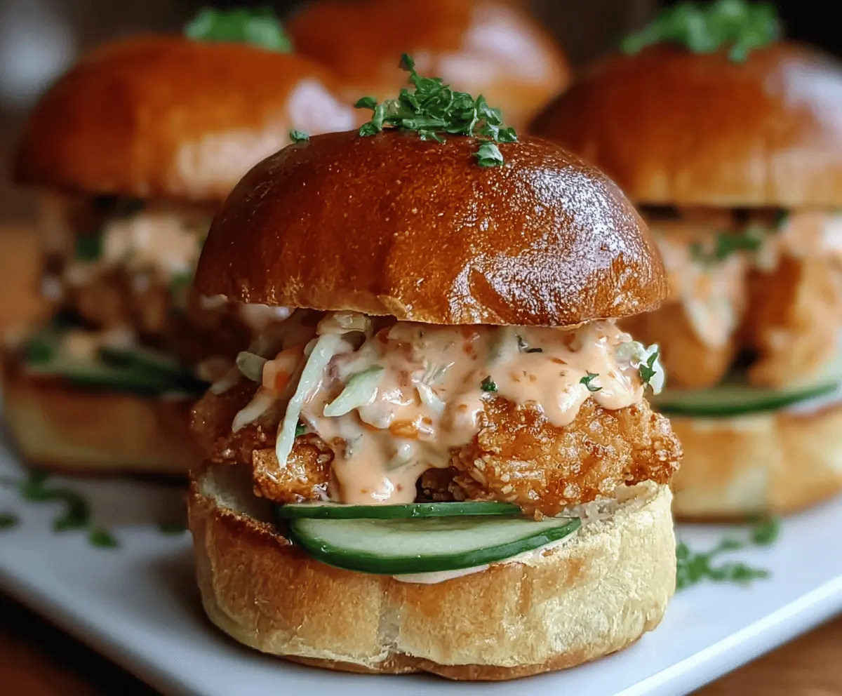 Savory Bang Bang Chicken Sliders with crispy chicken and spicy mayo on slider buns