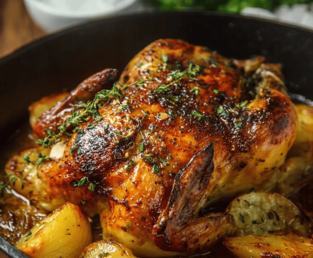 Delicious cider maple oven roasted Cornish hen served with roasted vegetables.