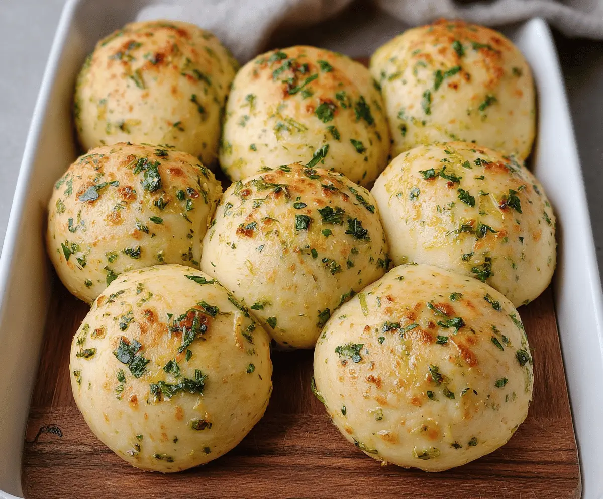 Freshly baked garlic bread rolls with golden crust and aromatic garlic herb spread on soft bread.