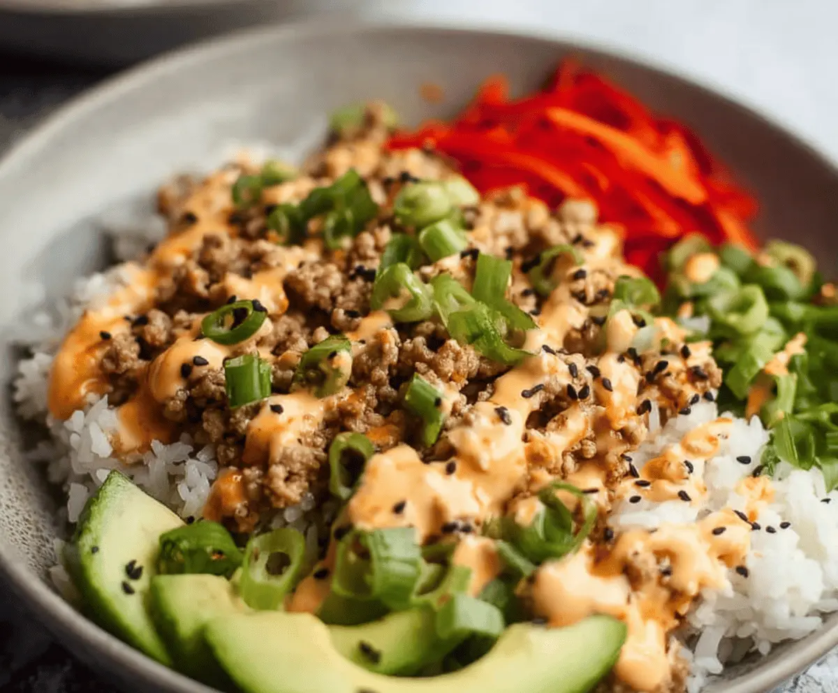 Easy Ground Turkey Rice Bowls with Bang Bang Sauce