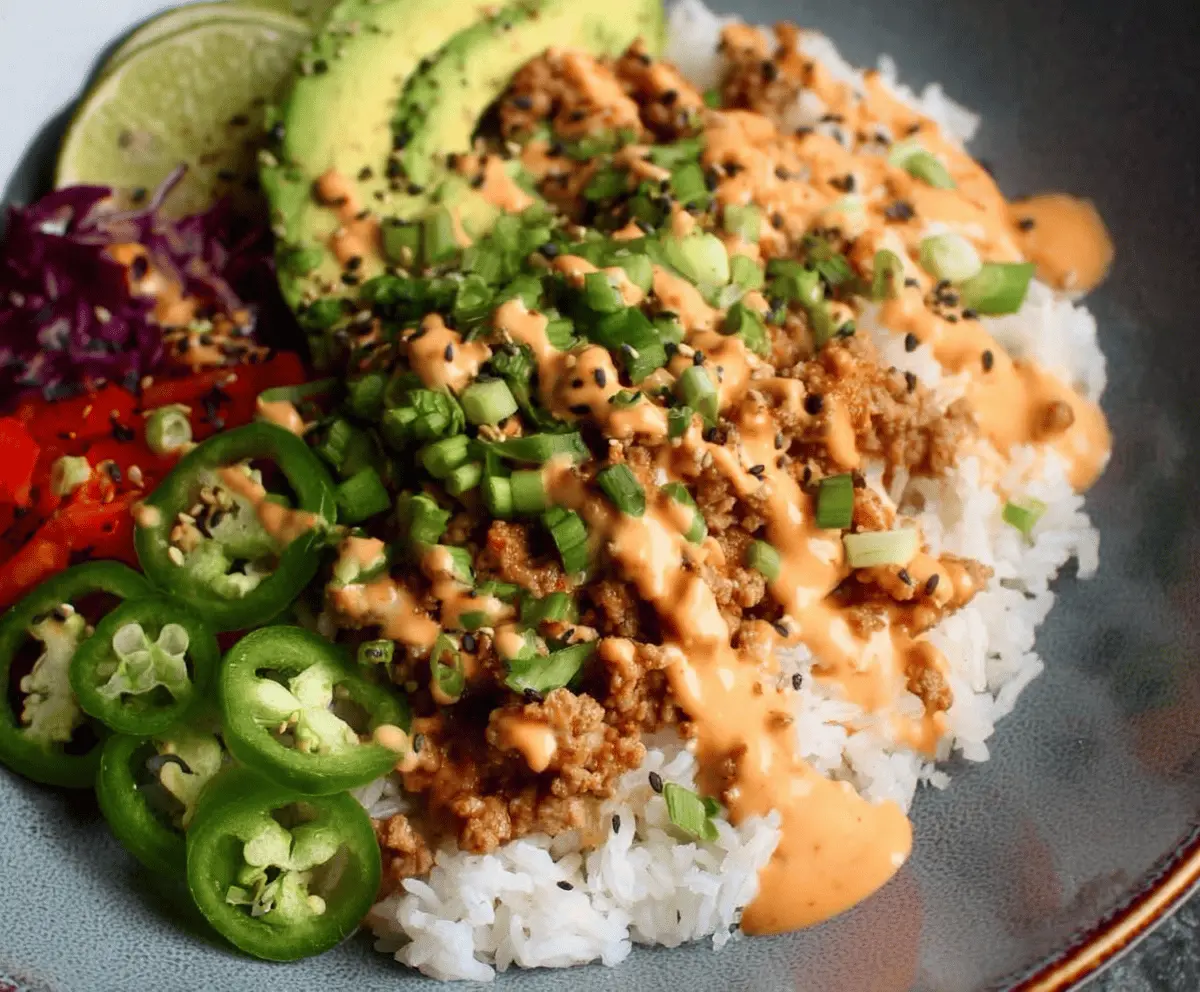 Easy Ground Turkey Rice Bowls with Bang Bang Sauce