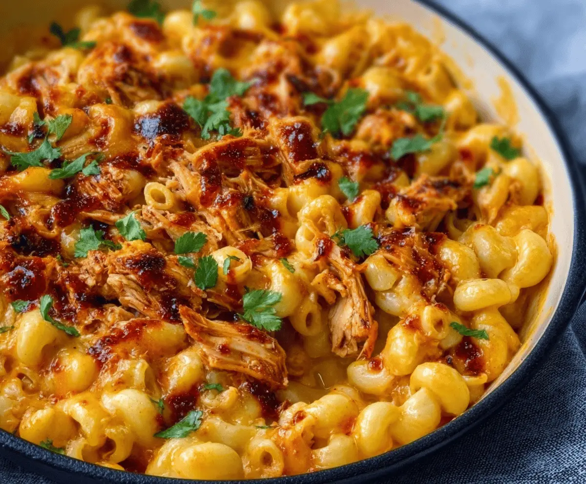 Easy Shredded BBQ Chicken Mac & Cheese