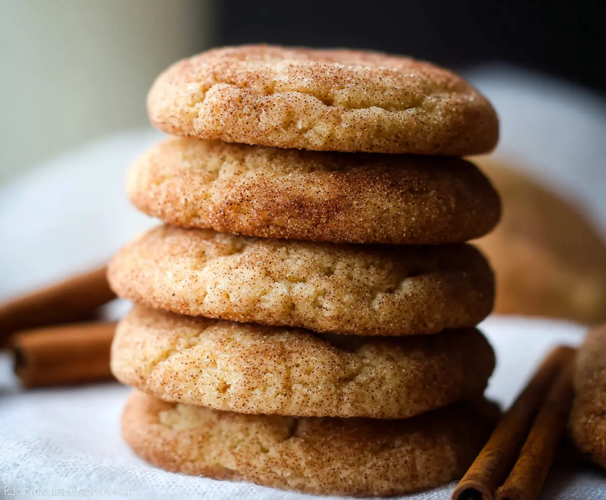 Homemade snickerdoodle cookies with cinnamon-sugar coating on a rustic plate.