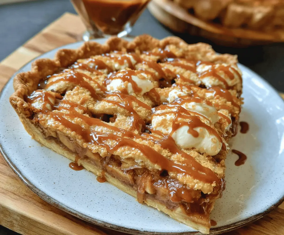 Delicious Toffee Apple Pie with golden crust and caramelized apple filling, perfect for dessert.