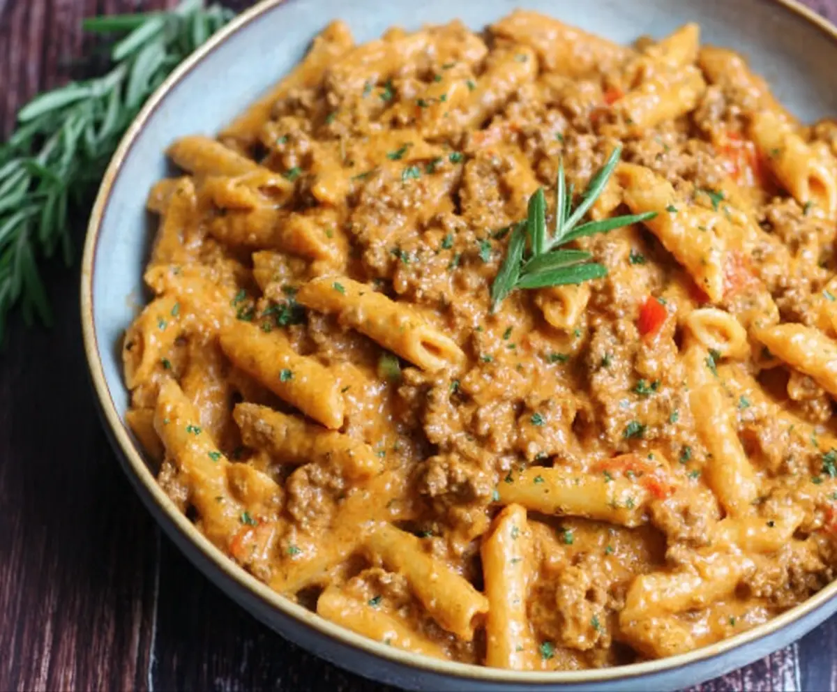 Easy High Protein Creamy Beef Pasta