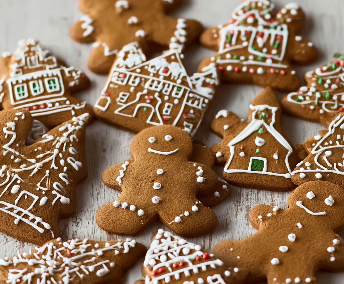 Delicious homemade gingerbread cookies on a festive plate, perfect for holiday celebrations.