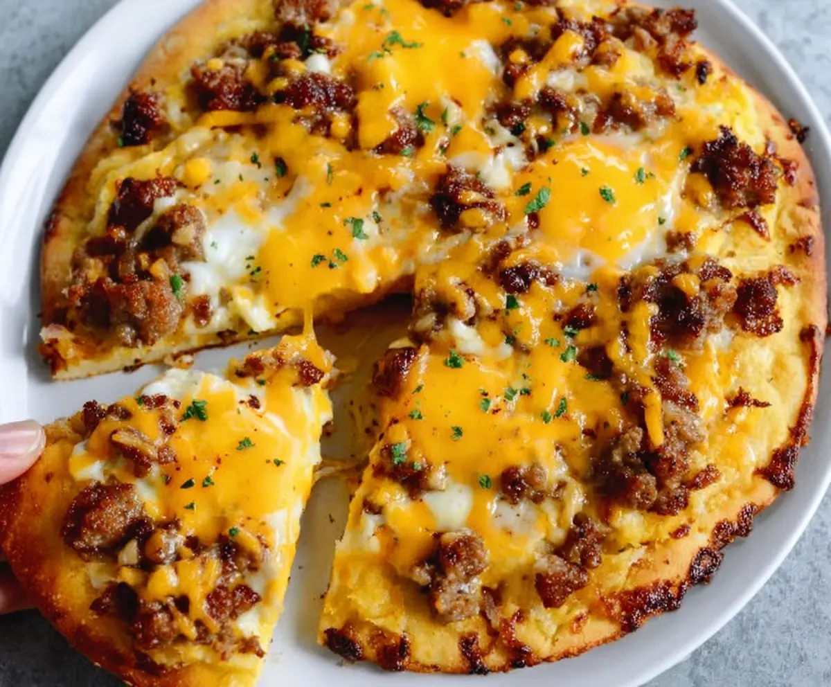 High Protein Sausage Egg Breakfast Pizza