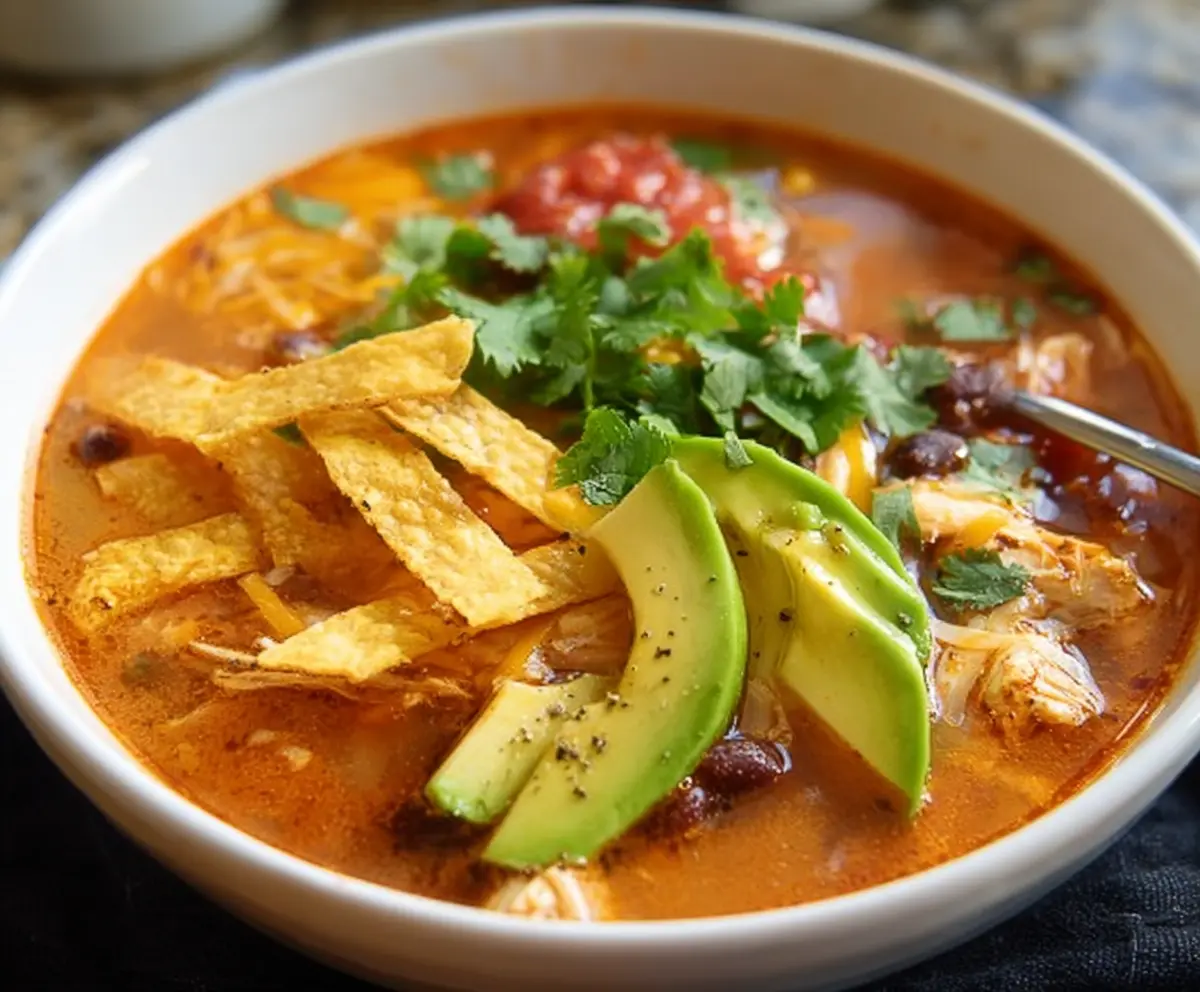 Delicious homemade tortilla soup served with fresh lime and cilantro garnishes