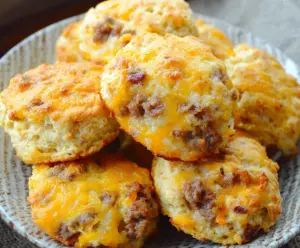 Delicious keto sausage and cheese biscuits served for breakfast, low-carb and high-protein recipe.