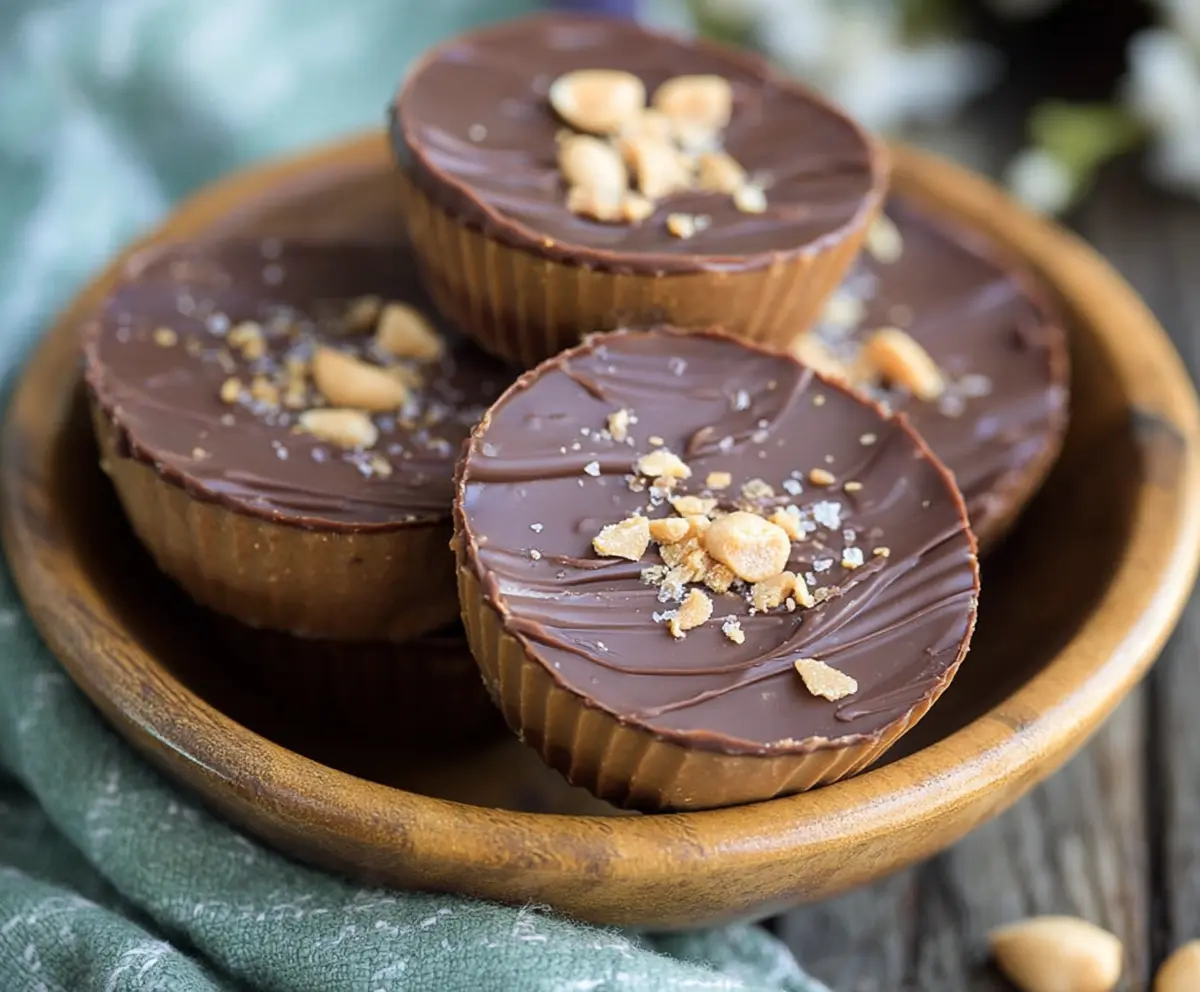 Keto peanut butter and chocolate fat bombs on plate, low-carb dessert for keto diet lovers