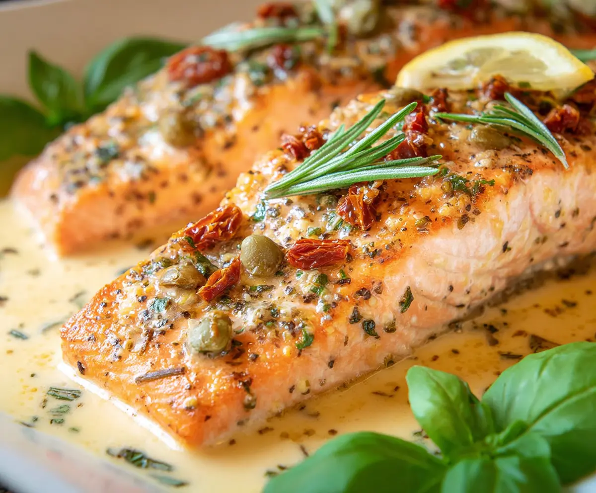 Delicious Marry Me Salmon dish plated beautifully, showcasing vibrant herbs and a crispy exterior.
