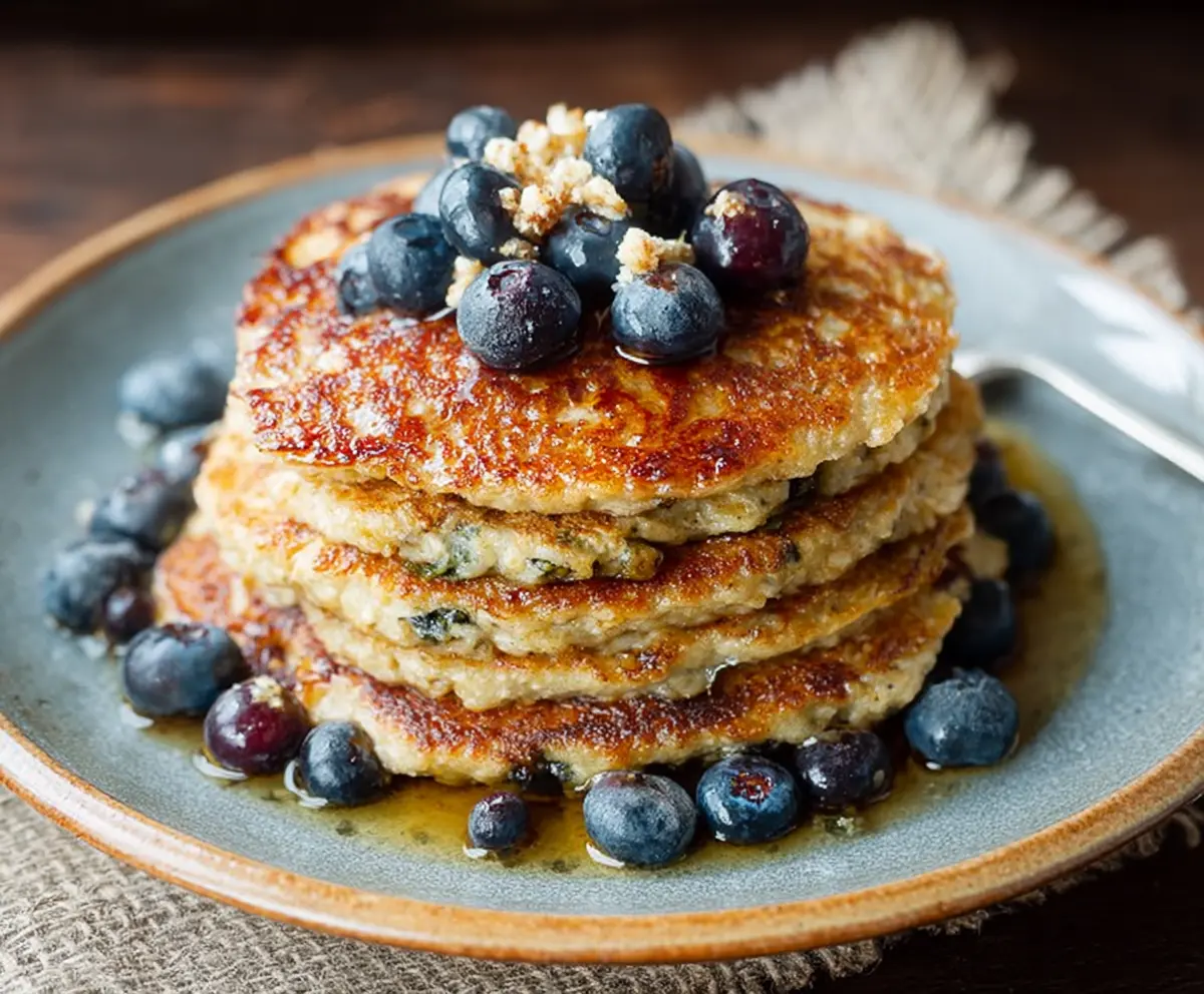 Delicious oatmeal pancakes without banana served on a plate for breakfast.