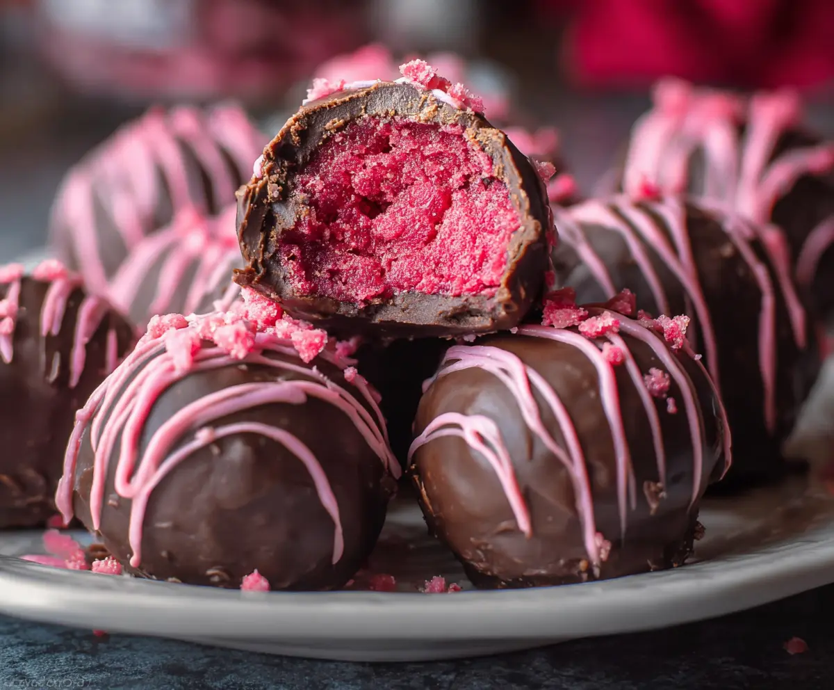 Delicious chocolate raspberry truffles perfect for Valentine's Day desserts.