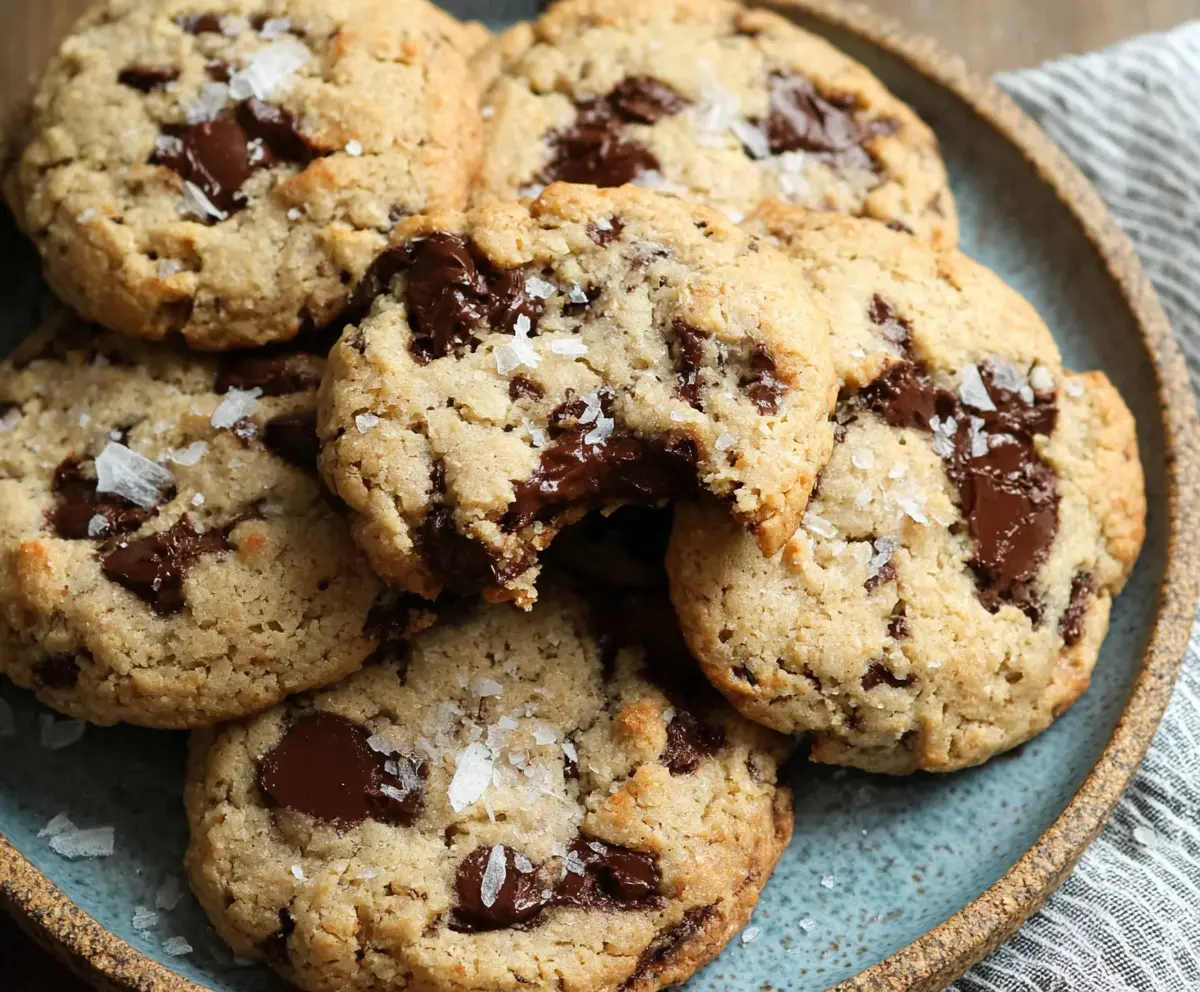 Delicious homemade sourdough discard chocolate chip cookies on a cooling rack, showcasing golden-brown edges and gooey chocolate chips.