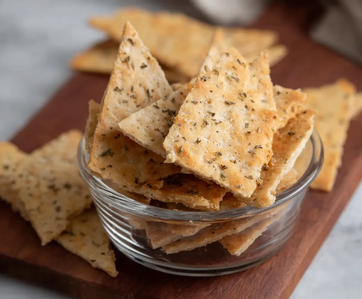Homemade sourdough crackers made with just three simple ingredients on a rustic wooden surface.