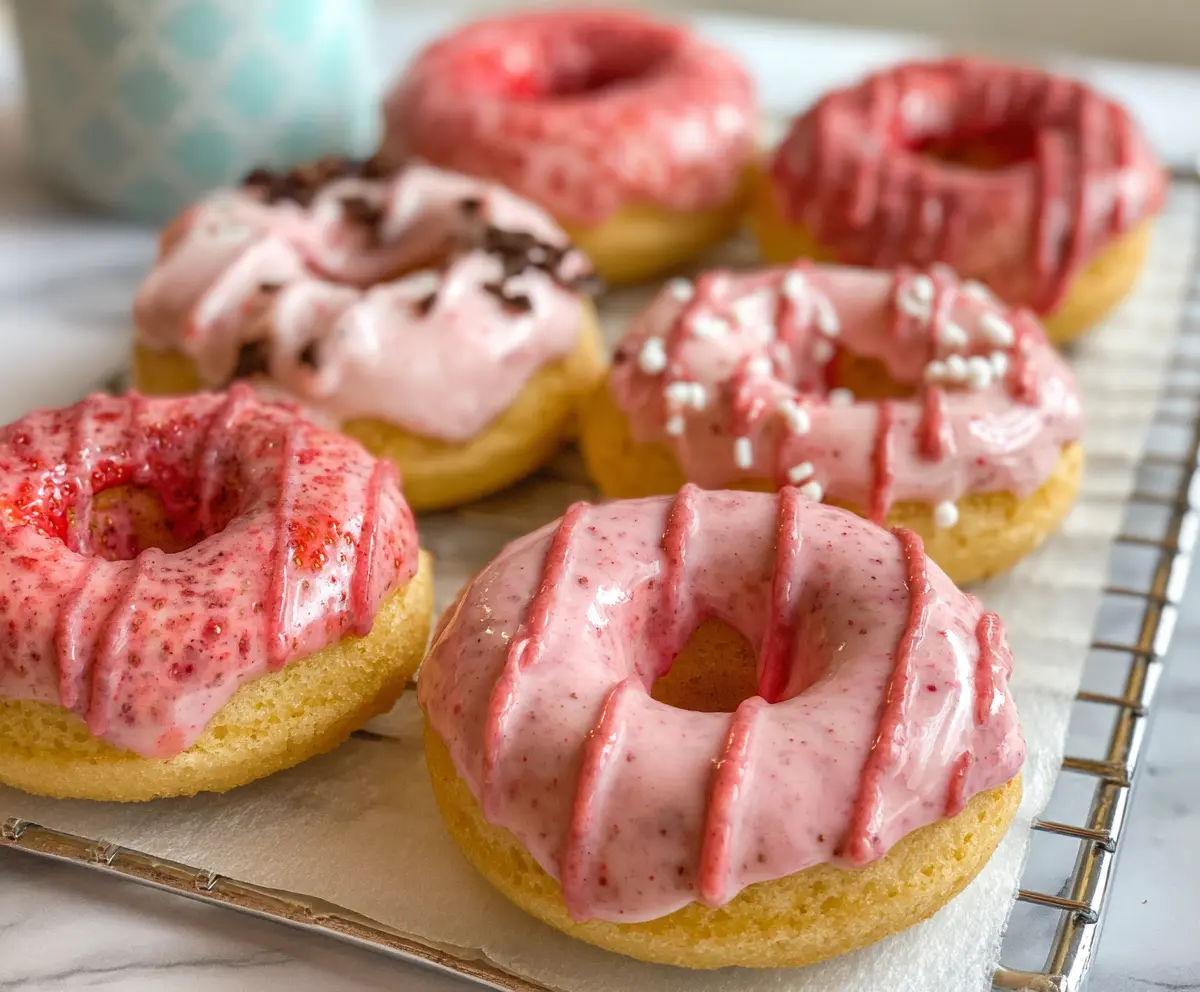 Delicious Valentine's Day strawberry donuts with pink glaze and sprinkles, perfect for celebrating love.