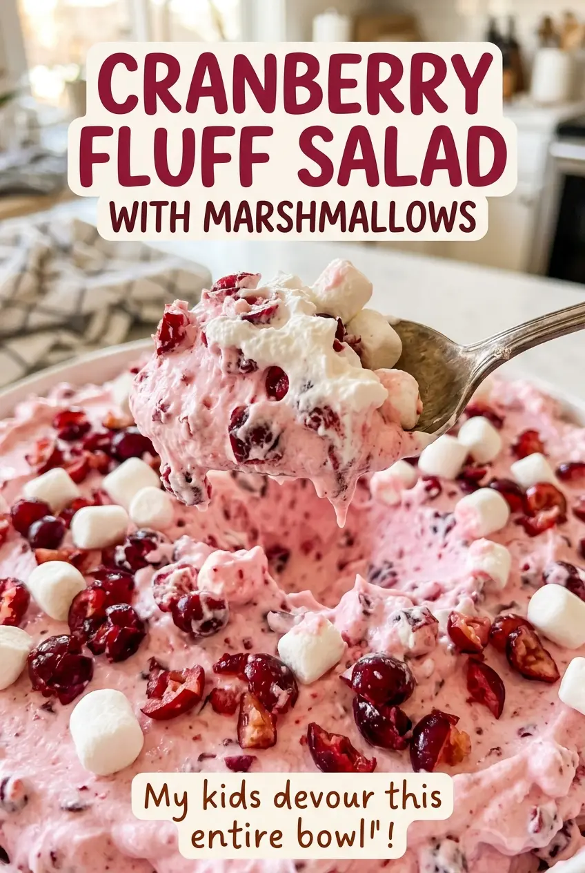Cranberry fluff salad with marshmallows, fluffy ruby fruit